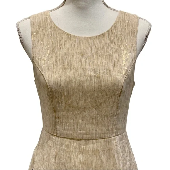 Ark & Co Gold Metallic Cocktail Dress with Black Stitched Polka Dot Design (M) - Picture 3 of 16